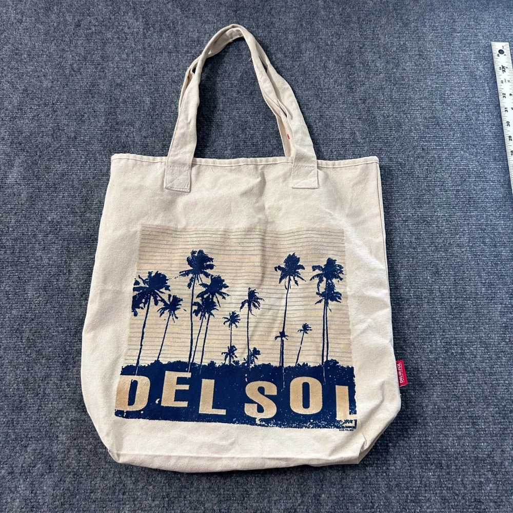 Del Sol Color Change Canvas Tote Bag Palm Tree Tropical Cream Reusable Shopper